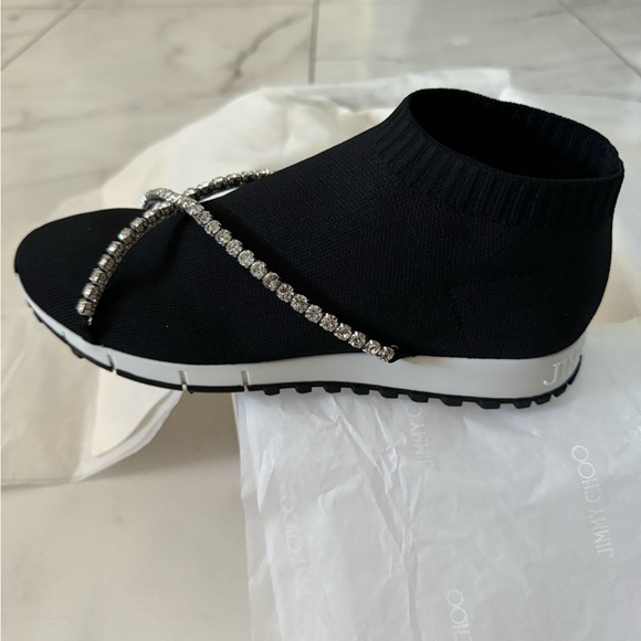 NEW Jimmy Choo black knit sock sneakers w Swarovski crystals - TORRI - EU38 US7 - Picture 4 of 13